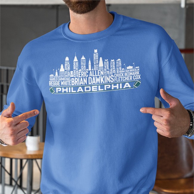 Jalen Hurts Eric Allen Brian Dawkins Philadelphia Football Team All Time Legends Shirts Philadelphia City Skyline Johnny Ulecka