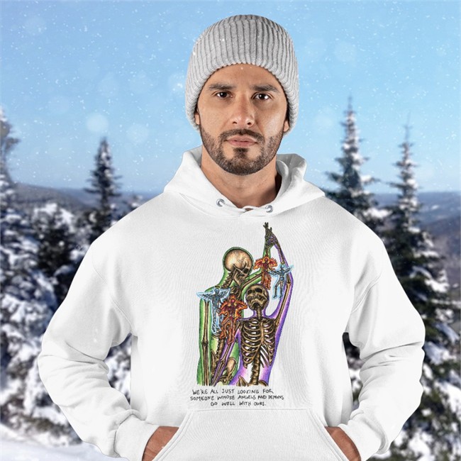 Marcos Alvarado Perfect Match We're All Just Looking For Someone Whose Angels And Demons Go Well With Ours Shirt Spiritual Skulls Merch