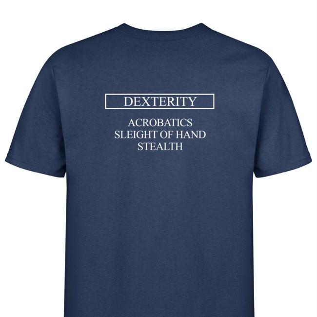 Session Zero Store Merch Dex Dexterity Acrobatics Sleight Of Hand Stealth T Shirt S0Clothing