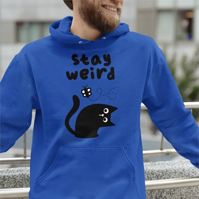 Qwertee Merch Stay Weird Cat T Shirt